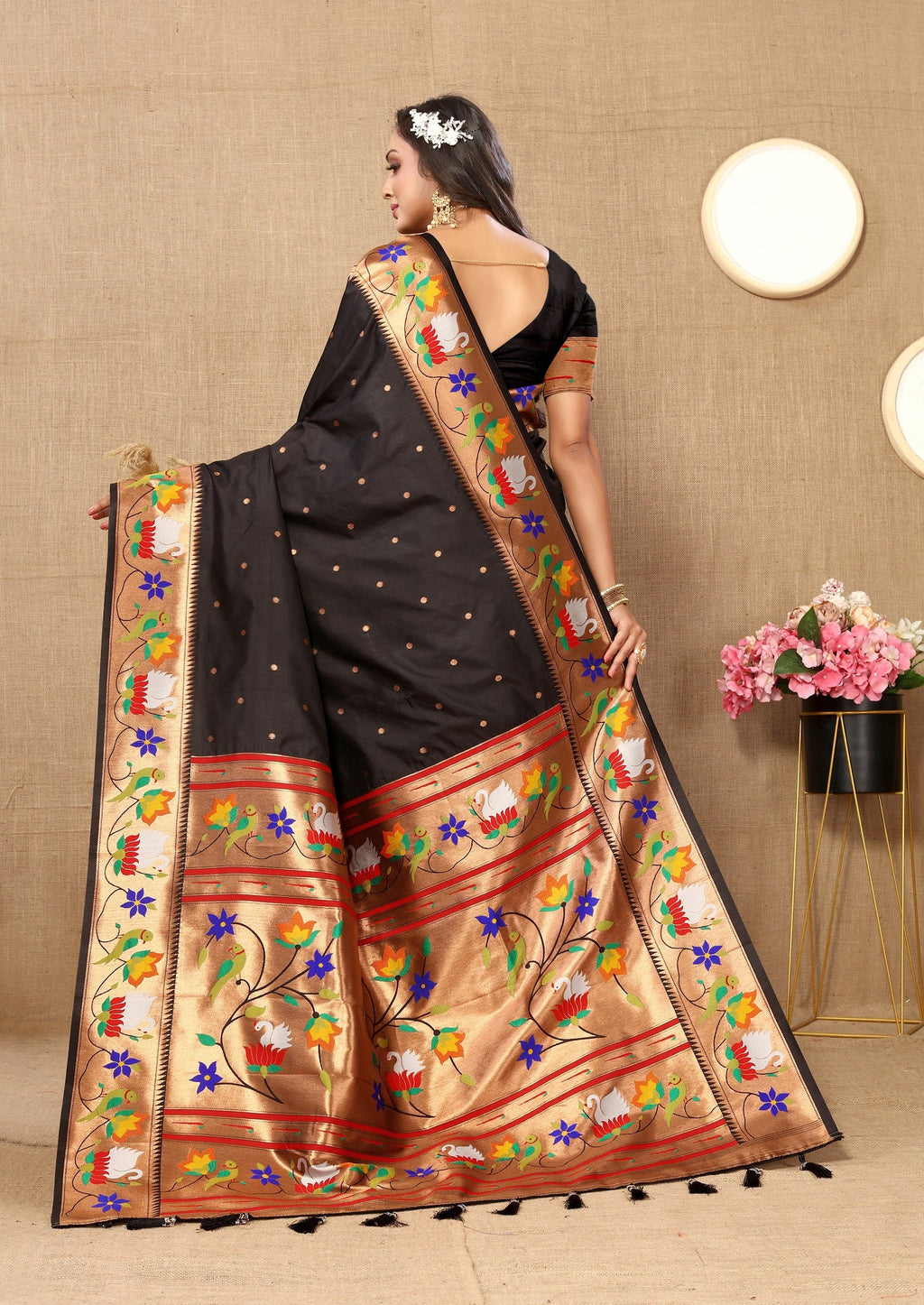Vedant Vastram Black Color Paithani Silk Saree - Black - Distacart