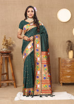 Vedant Vastram Bottle Green Color Paithani Silk Saree - Bottle Green - Distacart