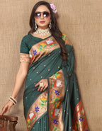 Vedant Vastram Bottle Green Color Paithani Silk Saree - Bottle Green - Distacart