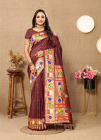 Vedant Vastram Brown Color Paithani Silk Saree - Brown - Distacart