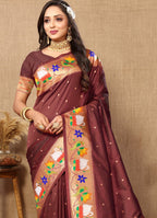 Vedant Vastram Brown Color Paithani Silk Saree - Brown - Distacart