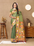 Vedant Vastram Mehndi Color Paithani Silk Saree - Mehndi - Distacart