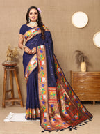 Vedant Vastram Navy Blue Color Paithani Silk Saree - Navy Blue - Distacart