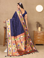 Vedant Vastram Navy Blue Color Paithani Silk Saree - Navy Blue - Distacart