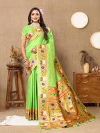 Vedant Vastram Parrot Color Paithani Silk Saree - Parrot - Distacart