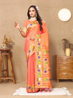 Vedant Vastram Peach Color Paithani Silk Saree - Peach - Distacart