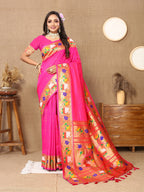 Vedant Vastram Pink Color Paithani Silk Saree - Pink - Distacart