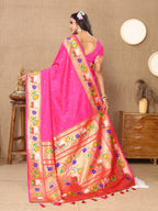 Vedant Vastram Pink Color Paithani Silk Saree - Pink - Distacart