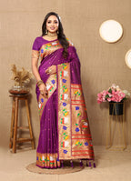 Vedant Vastram Purple Color Paithani Silk Saree - Purple - Distacart