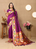 Vedant Vastram Purple Color Paithani Silk Saree - Purple - Distacart