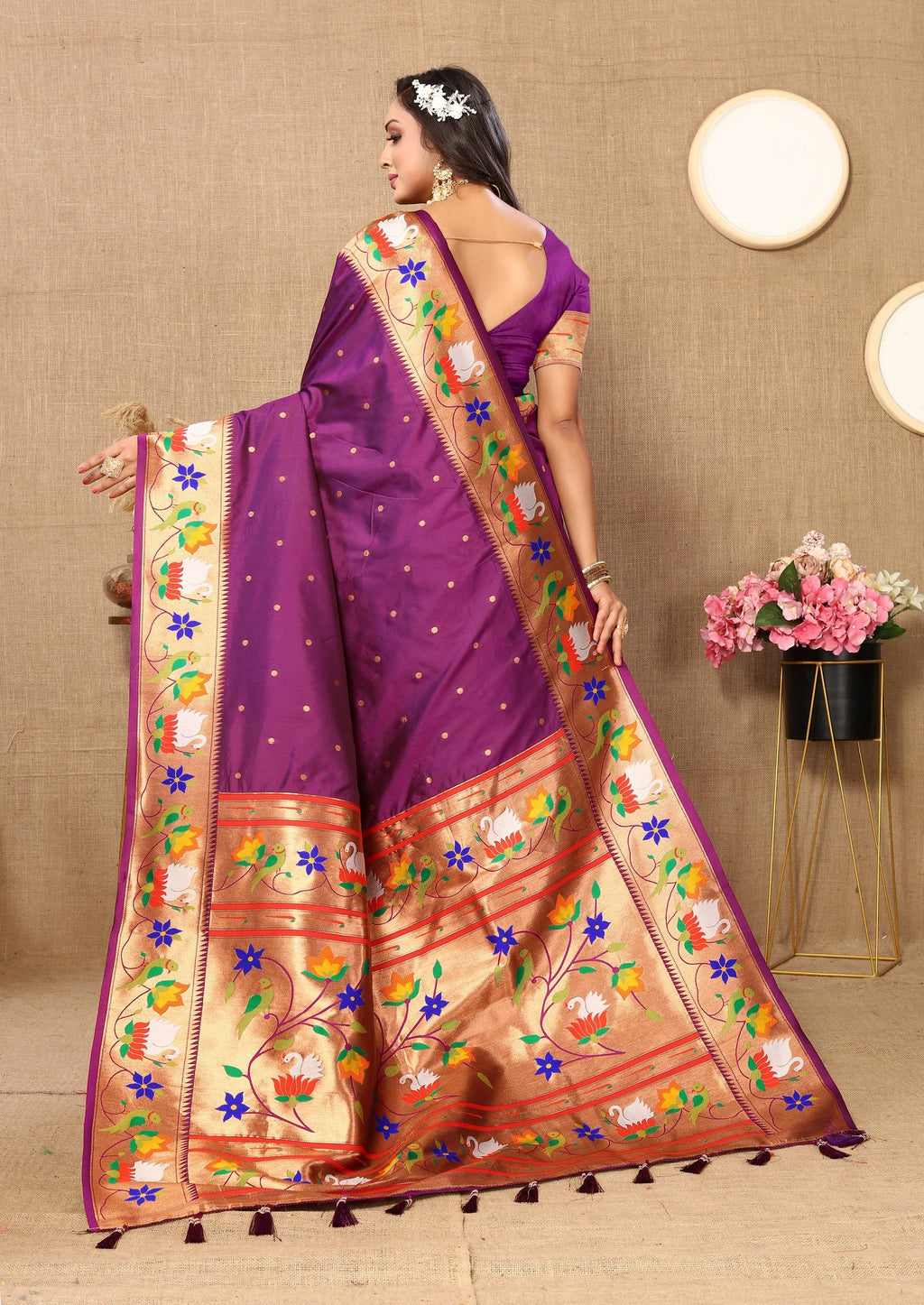 Vedant Vastram Purple Color Paithani Silk Saree - Purple - Distacart