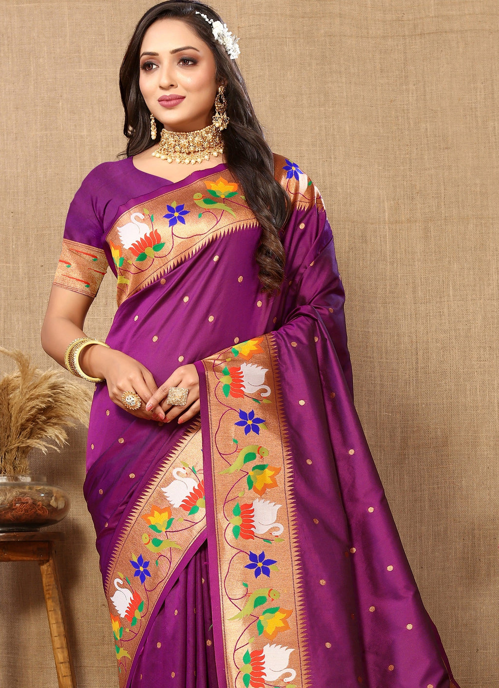 Vedant Vastram Purple Color Paithani Silk Saree - Purple - Distacart