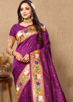 Vedant Vastram Purple Color Paithani Silk Saree - Purple - Distacart