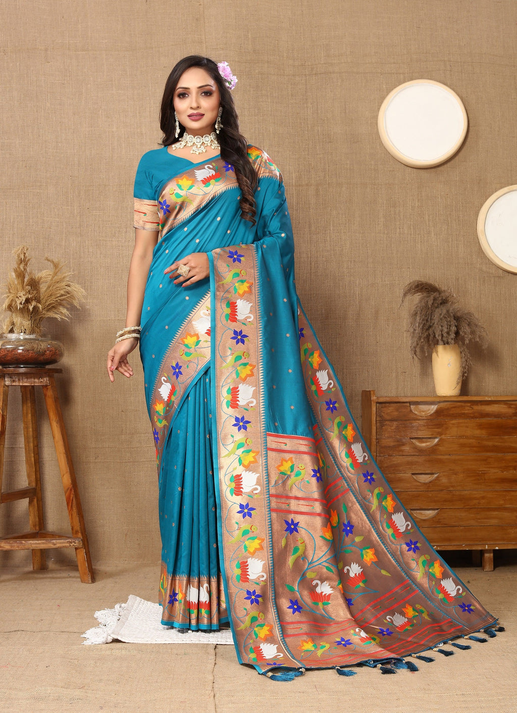 Vedant Vastram Rama Color Paithani Silk Saree - Rama - Distacart