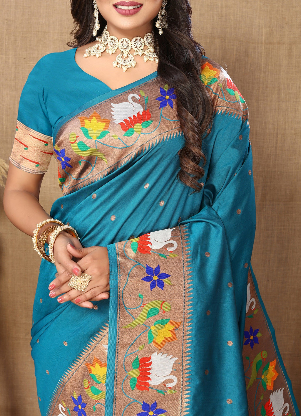 Vedant Vastram Rama Color Paithani Silk Saree - Rama - Distacart