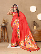 Vedant Vastram Red Color Paithani Silk Saree - Red - Distacart
