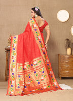 Vedant Vastram Red Color Paithani Silk Saree - Red - Distacart