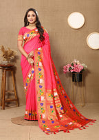Vedant Vastram Tomato Color Paithani Silk Saree - Tomato - Distacart