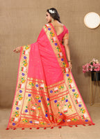 Vedant Vastram Tomato Color Paithani Silk Saree - Tomato - Distacart