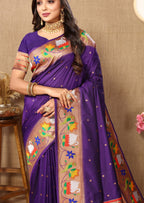Vedant Vastram Violet Color Paithani Silk Saree - Violet - Distacart
