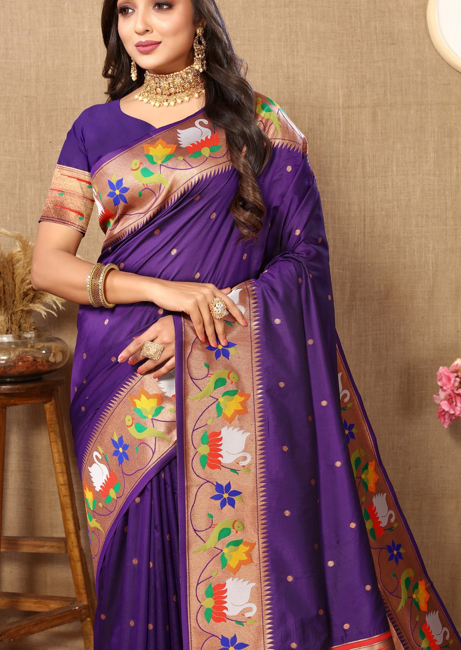 Vedant Vastram Violet Color Paithani Silk Saree - Violet - Distacart