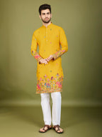 Vastranavya Yellow Exclusive Festival Wear Cotton Sequence Embroidered & Thread Work Kurta