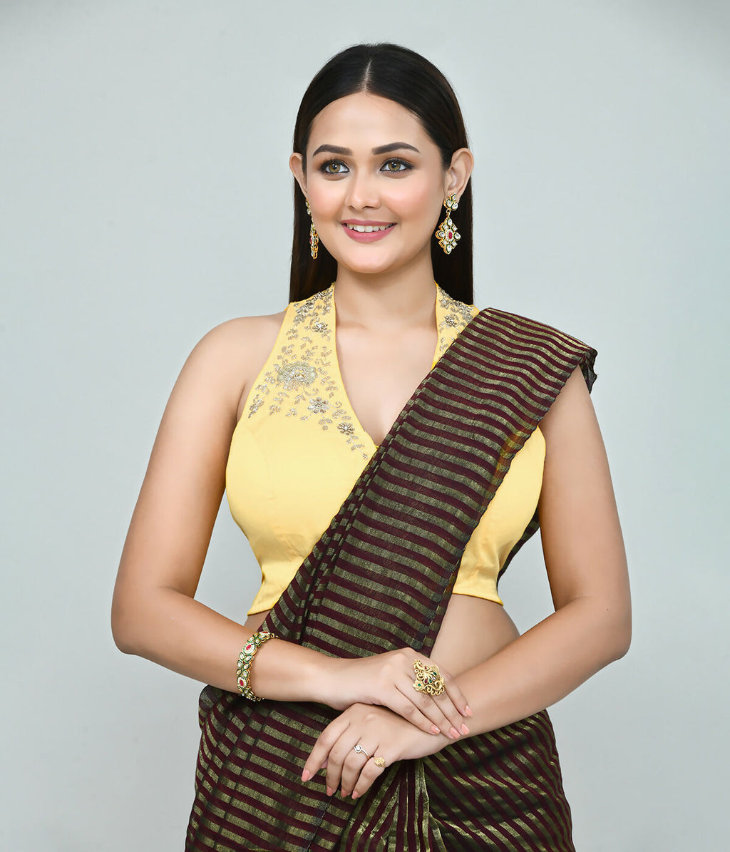 Joban Fashion Women's Yellow Embroidered Stitched Blouse - Distacart
