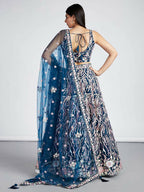 House of Panchhi Navy Blue Net Sequins And Thread Embroidery Lehenga Choli & Dupatta