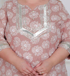 Miravan Plus Size Women Brown Floral Printed Straight Ethnic Kurta With Palazzo - Distacart