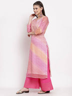 Myshka Women's Trendy Multi Cotton Printed 3/4 Sleeve Round Neck Casual Kurta