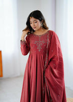 Joban Fashion Maroon Kurta Set Chanderi Sequence Embroidery Work - Distacart