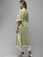 Yufta Women Lime Green Printed Kaftan Kurta
