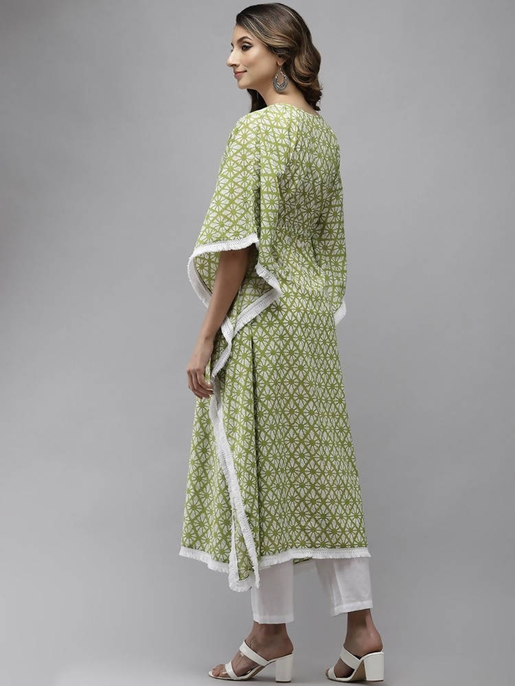 Yufta Women Lime Green Printed Kaftan Kurta