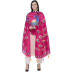 A R Silk Silk Peacock Multi Fancy Dupatta Color Rani Dupatta or Chunni