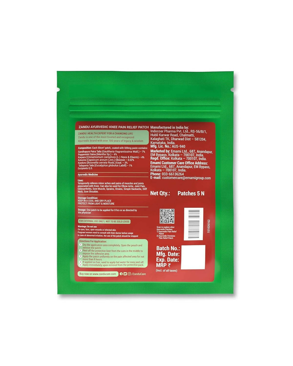 Zandu Ayurvedic Knee Pain Relief Patch - Distacart