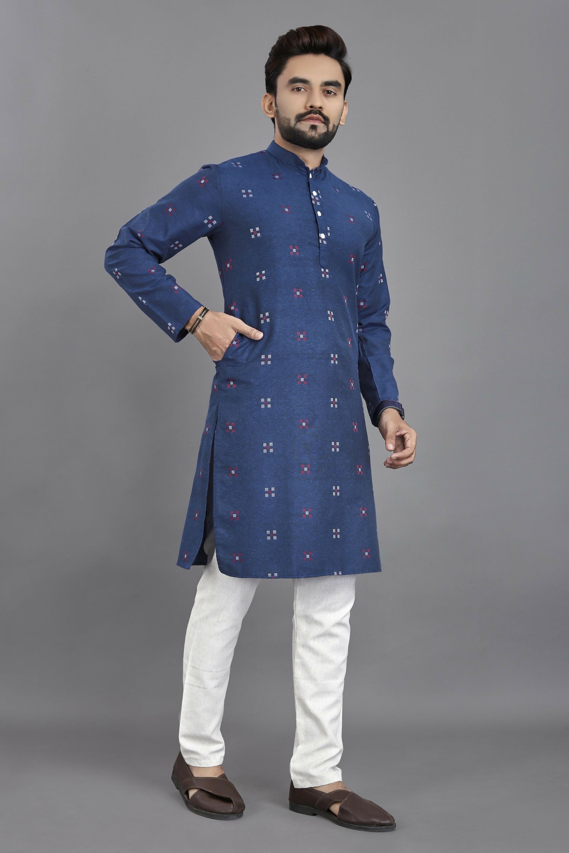 Anaita Teal Weaving Linen Cotton Straight Kurta