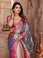 Vedant Vastram Tissue Silk Kanjeevaram Silk Saree - Blue