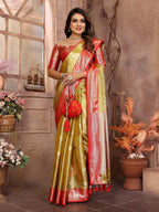 Vedant Vastram Tissue Silk Kanjeevaram Silk Saree - Olive