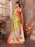 Vedant Vastram Tissue Silk Kanjeevaram Silk Saree - Olive