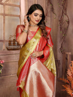 Vedant Vastram Tissue Silk Kanjeevaram Silk Saree - Olive