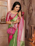 Vedant Vastram Tissue Silk Kanjeevaram Silk Saree - Parrot