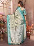 Vedant Vastram Tissue Silk Kanjeevaram Silk Saree - Rama