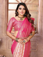 Vedant Vastram Soft Litchi Silk Kanjeevaram Silk Saree - Cream - Distacart