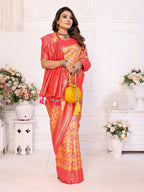 Vedant Vastram Soft Litchi Silk Kanjeevaram Silk Saree - Mustard - Distacart