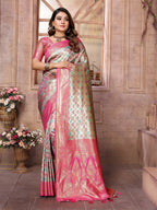 Vedant Vastram Soft Litchi Silk Kanjeevaram Silk Saree - Parrot - Distacart