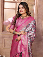 Vedant Vastram Soft Litchi Silk Kanjeevaram Silk Saree - Pink - Distacart