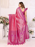 Vedant Vastram Soft Litchi Silk Kanjeevaram Silk Saree - Rani - Distacart