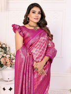 Vedant Vastram Soft Litchi Silk Kanjeevaram Silk Saree - Rani - Distacart