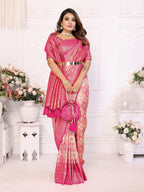 Vedant Vastram Soft Litchi Silk Kanjeevaram Silk Saree - Beige - Distacart