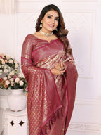 Vedant Vastram Soft Litchi Silk Kanjeevaram Silk Saree - Maroon